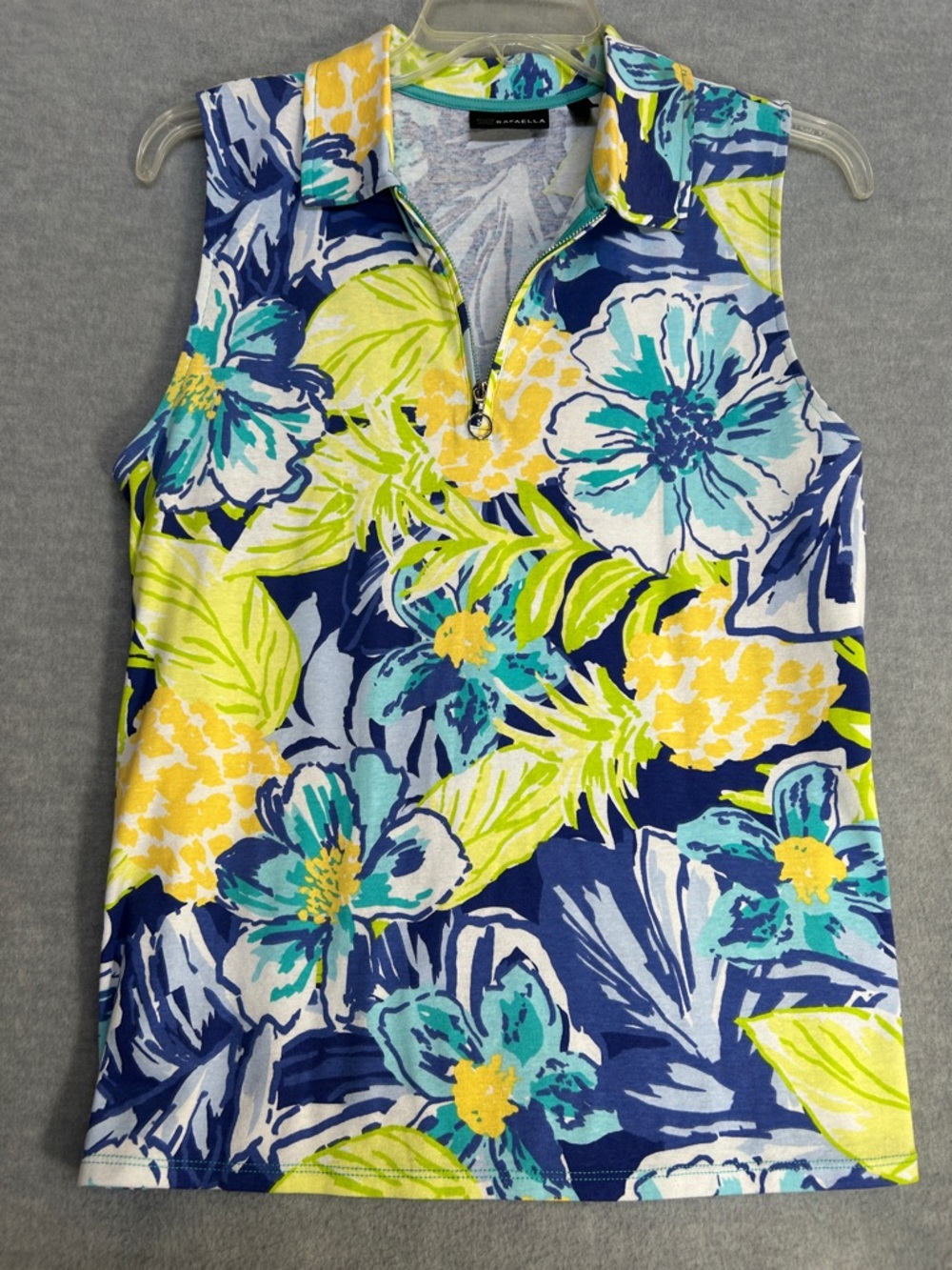 RAFAELLA Tropical Cruise Cotton Blend Stretch Knit Floral Pineapple Design